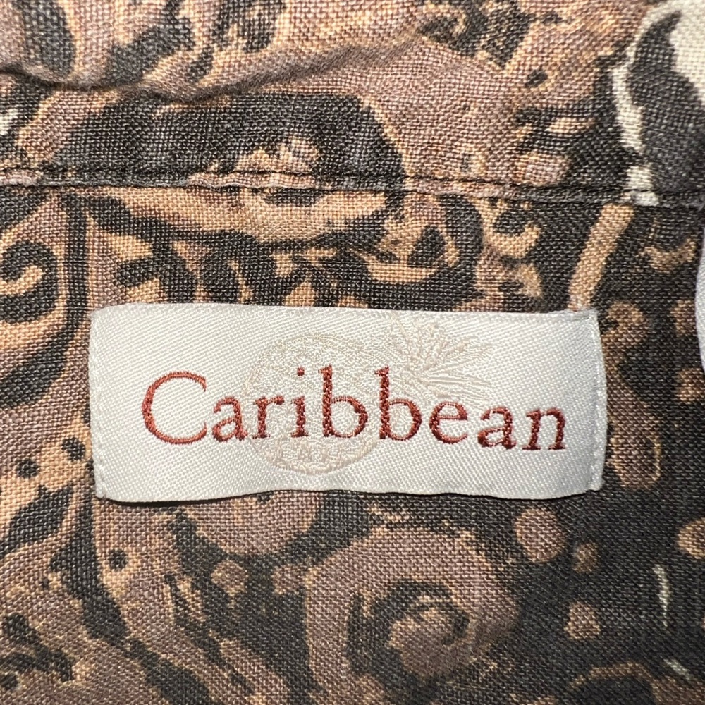 Caribbean Shirt Mens Large Multicolor Short Sleeve 100% Linen Pocke - Picture 3 of 16